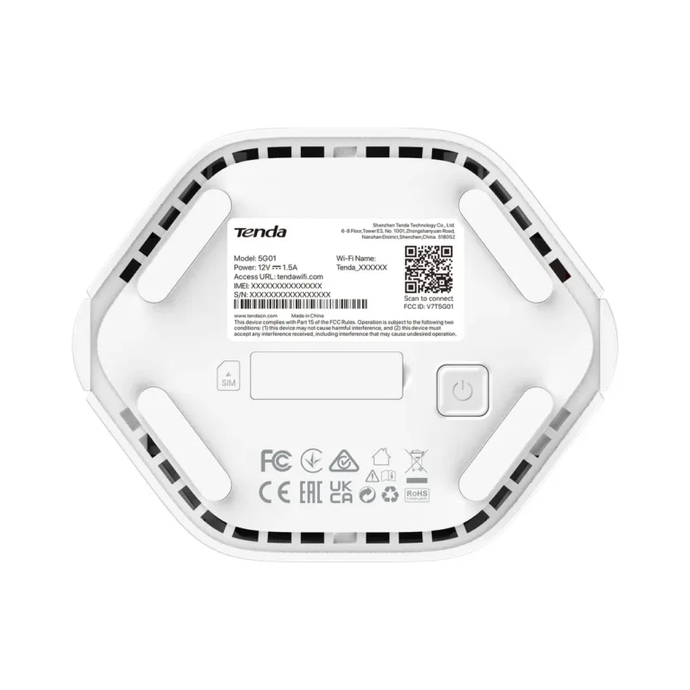 Tenda 5G01 5G Dual Band Wi-Fi 6 (2200 Mbit/s) valge gigabitruuter NanoSIM-iga, 2 LAN-porti, lauale paigaldatav