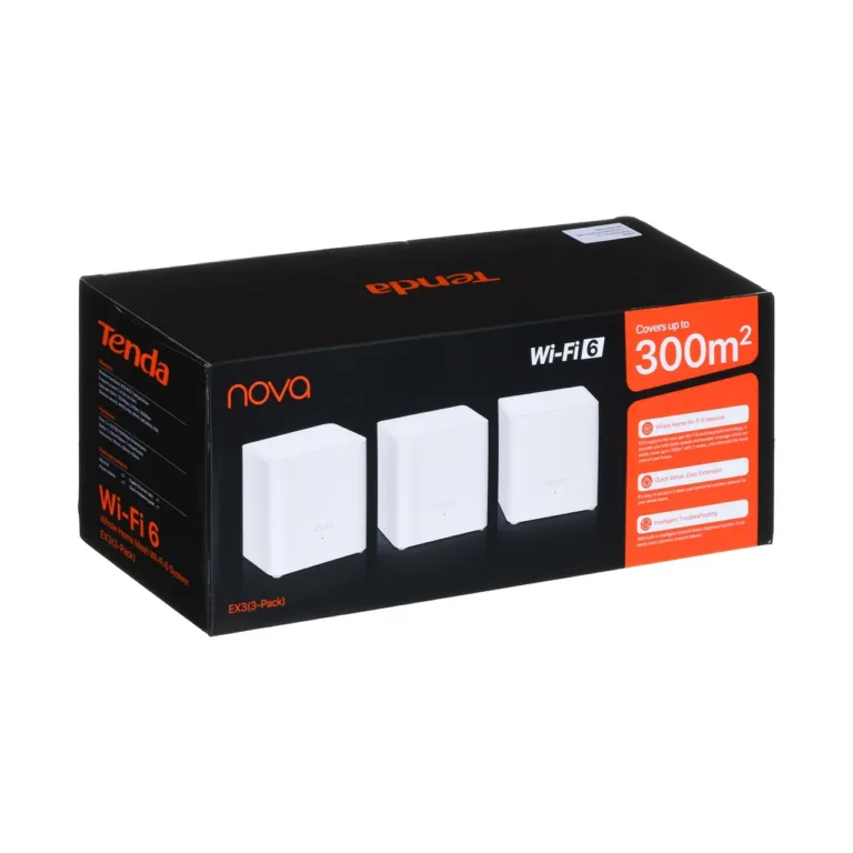 Tenda EX3-3pack 3-seadmelise Wi-Fi 6 (802.11ax) kahe sagedusalaga mesh-süsteem, valge, MU-MIMO, Amazon Alexa tugi, vanemliku järelevalvega
