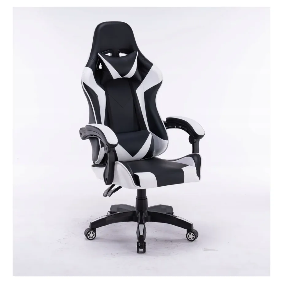 TOP E SHOP REMUS bia 66 cm laiune valge must reguleeritav mänguritool, kunstnahast, 2D pehmendatud käetugede ja kallutuslukuga, max 100 kg – 6