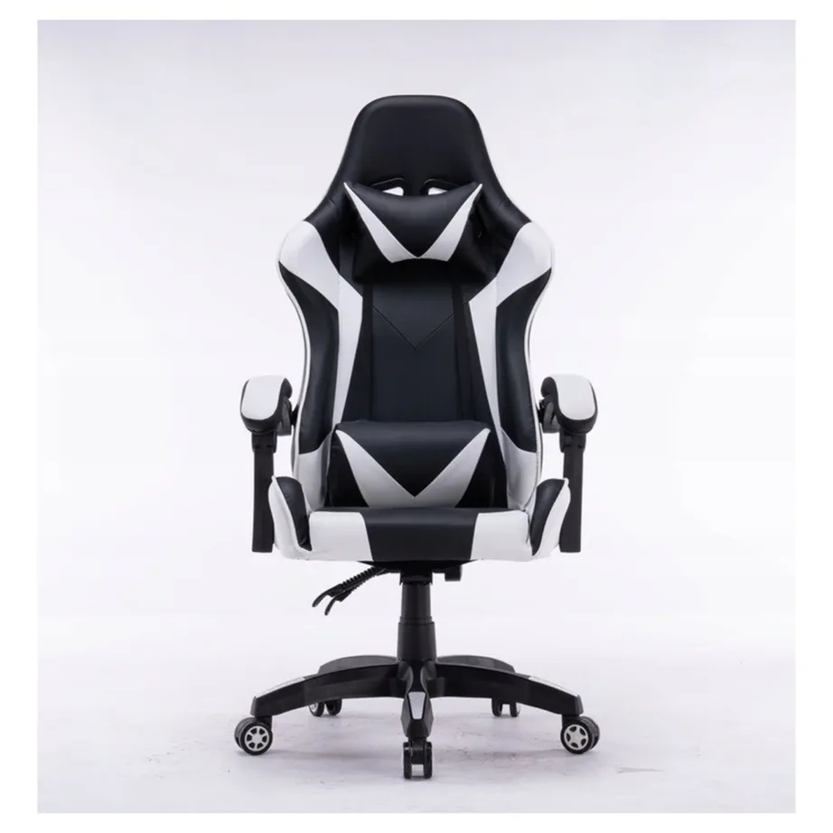 TOP E SHOP REMUS bia 66 cm laiune valge must reguleeritav mänguritool, kunstnahast, 2D pehmendatud käetugede ja kallutuslukuga, max 100 kg