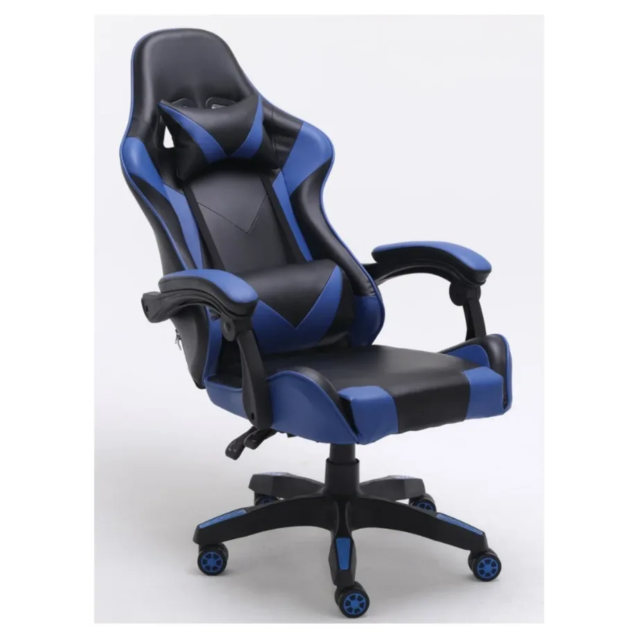 Topeshop Remus 66x62x115-125 cm must-sinine kunstnahast polsterdatud kontoritool peatugiga – 2