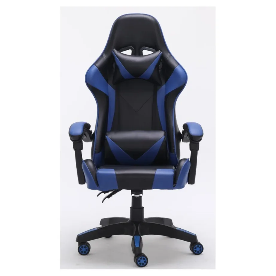 Topeshop Remus 66x62x115-125 cm must-sinine kunstnahast polsterdatud kontoritool peatugiga