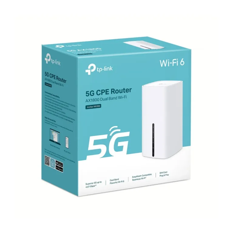 TP-Link Archer NX200 valge 5G kaheribaline Wi-Fi 6 ruuter NanoSIM-iga, Gigabit Ethernet, 1201+574 Mbit/s, 99x99x190 mm lauapealne