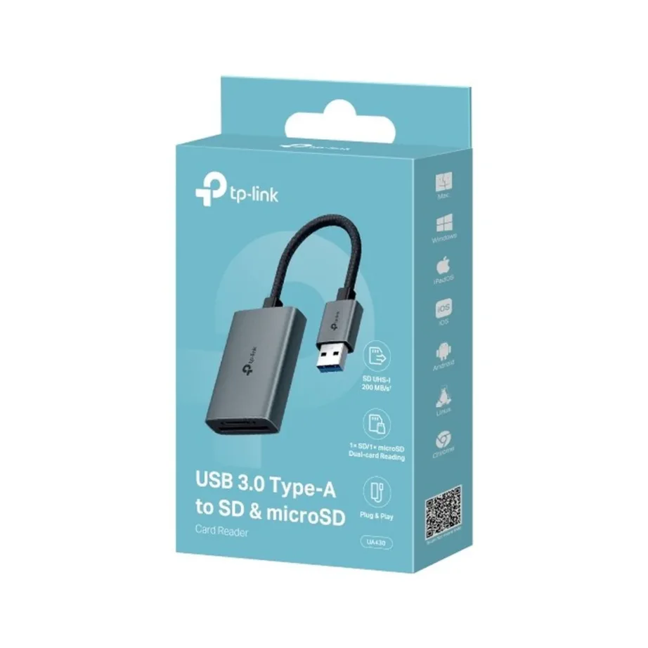 TP-Link UA430 USB 3.2 Gen 1 Type-C hall SD/microSD kaardilugeja 48,4×34,2×11,5 mm, Windows/Mac/Linux/Android/iOS toega – 4