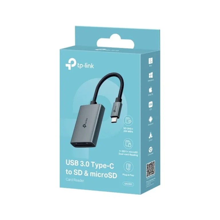 TP-Link UA430C USB 3.2 Gen 1 Type-C hall mälukaardilugeja SD/microSD kaartidele, Mac/Windows/Linux/iOS ühilduv