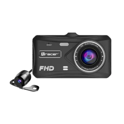 Tracer 4TS TRAKAM46876 Full HD kahe kaameraga auto pardakaamera, 4" IPS puuteekraan, lai 140° vaatenurk, öörežiim ja parkimisabi, must alumiiniumkorpus