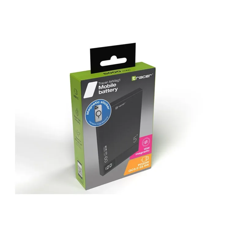 Tracer AirMag1 5000mAh must MagSafe kiirlaetav akupank USB-C PD 20W iPhone’i ja Apple’i seadmetele
