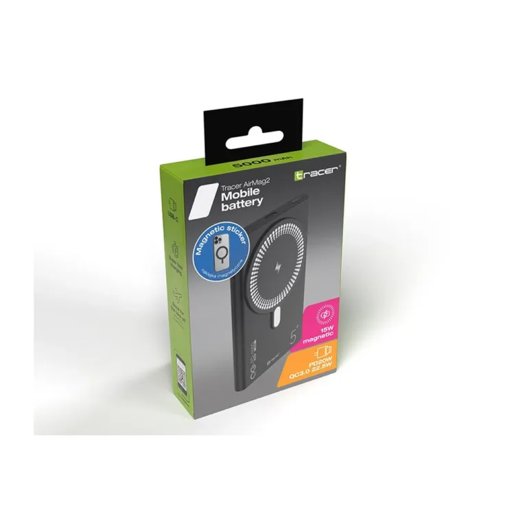 Tracer AirMag2 TRABAT47645 5000mAh 20W PD MagSafe must kaasaskantav akupank iPhone'i ja Apple seadmetele