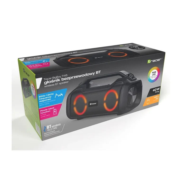 Tracer BigBoy TRAGLO47343 40W Bluetooth 5.3 juhtmevaba kaasaskantav stereokõlar, must, 12 h akuga