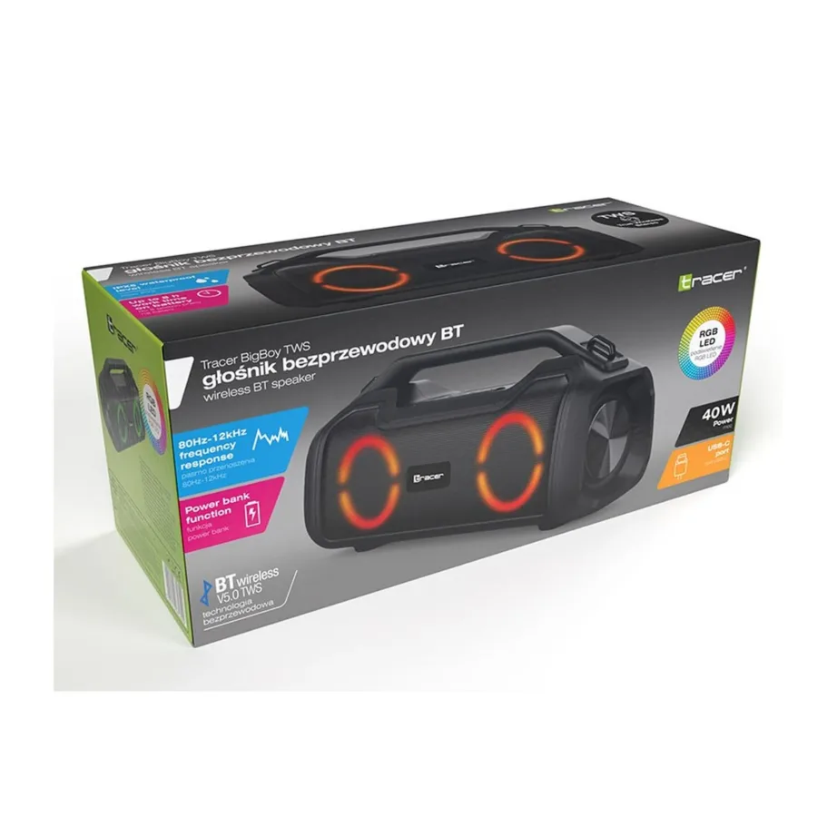 Tracer BigBoy TRAGLO47343 40W Bluetooth 5.3 juhtmevaba kaasaskantav stereokõlar, must, 12 h akuga - 10