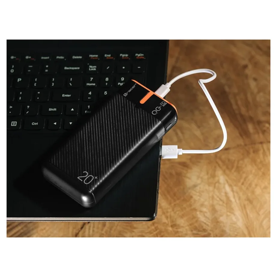 Tracer EnerGen TRABAT47516 20000 mAh must/oranž akupank, 2x USB-A, 1x USB-C, PD 20 W ja QC 3.0, kuni 3 seadmele – 3