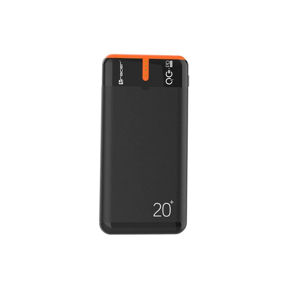 Tracer EnerGen TRABAT47516 20000 mAh must/oranž akupank, 2x USB-A, 1x USB-C, PD 20 W ja QC 3.0, kuni 3 seadmele – 5