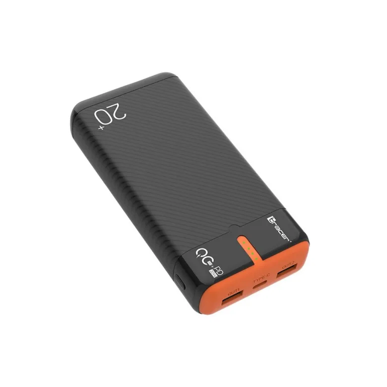Tracer EnerGen TRABAT47516 20000 mAh must/oranž akupank, 2x USB-A, 1x USB-C, PD 20 W ja QC 3.0, kuni 3 seadmele