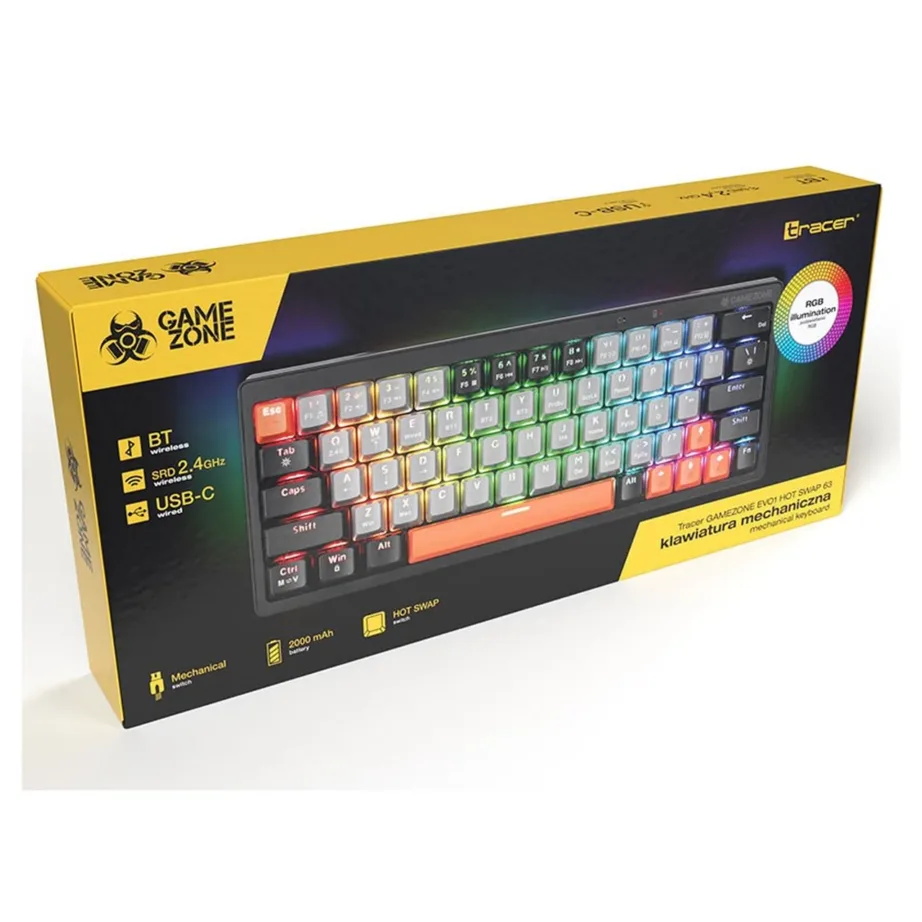 Tracer GAMEZONE EVO1 TRAKLA47297 63-klahviline valge mehaaniline RGB-taustvalgustusega mänguklaviatuur, USB-ühendus, QWERTY – 5