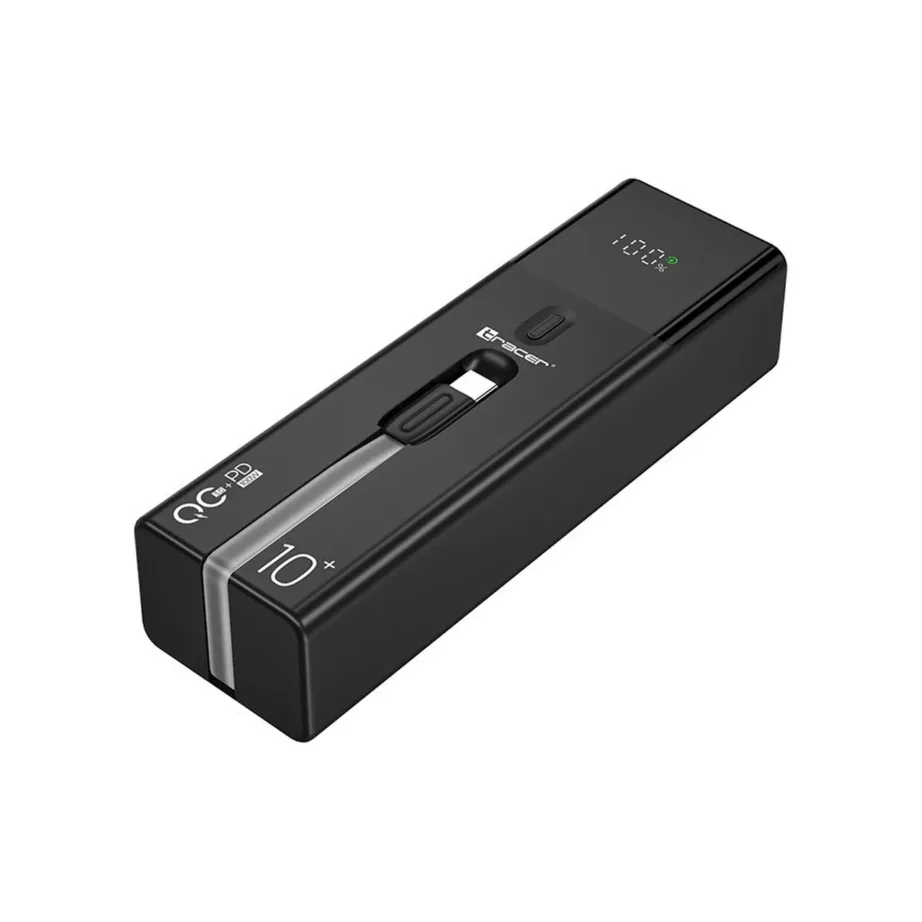 Tracer Quant TRABAT47641 10000mAh 100W PD+QC must akupank, 1x USB-C, 1x USB-A, kiirlaadimine, 121 g - 2