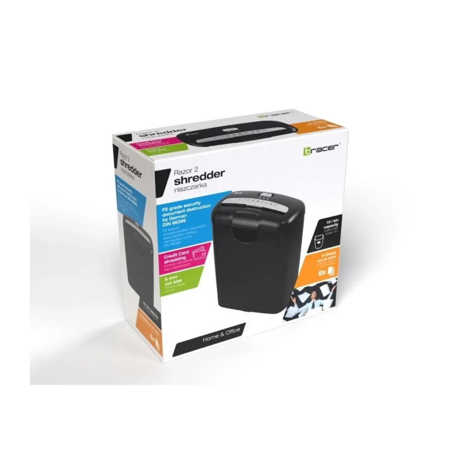 Tracer Razor 2 TRANIS46722 6-leheline 6 mm ribalõikega paberihävitaja, 10L, must, krediitkaartide hävitus – 4
