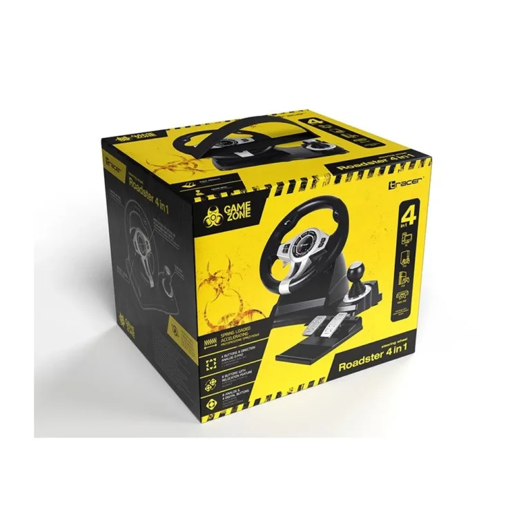 Tracer TRAJOY46524 must juhtmega rool ja pedaalid 270° pöördenurgaga PlayStation 3/4 jaoks, 1,8 m kaabel, libisemisvastase pinnaga