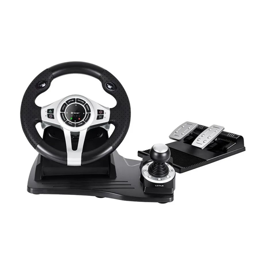 Tracer TRAJOY46524 must juhtmega rool ja pedaalid 270° pöördenurgaga PlayStation 3/4 jaoks, 1,8 m kaabel, libisemisvastase pinnaga