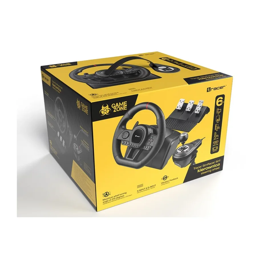 Tracer TRAJOY47345 270° must juhtmega mängurool pedaalidega, PlayStation 3/4 tugi, libisemisvastane pind, 1,8 m kaabel – 2