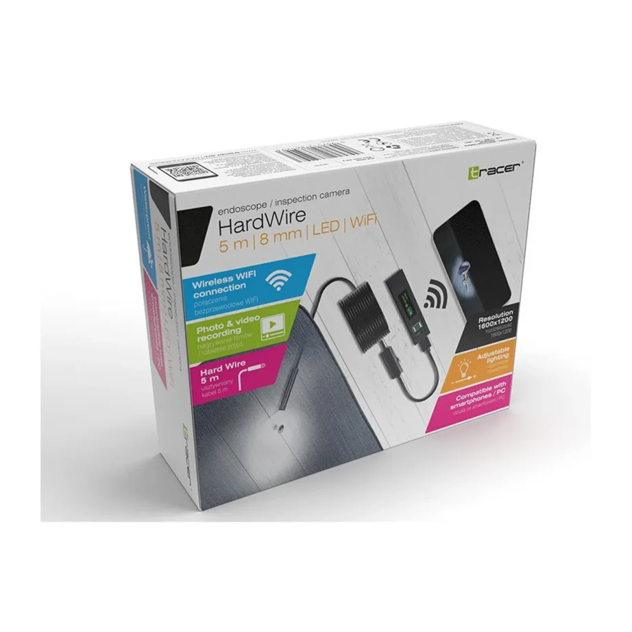 Tracer TRAKAM46628 70° vaatenurgaga IP67 veekindel tööstuslik endoskoop, 6 LED-i, 500 mAh aku, 4K video, konksu ja peegliga, arvutiühendusega – 3