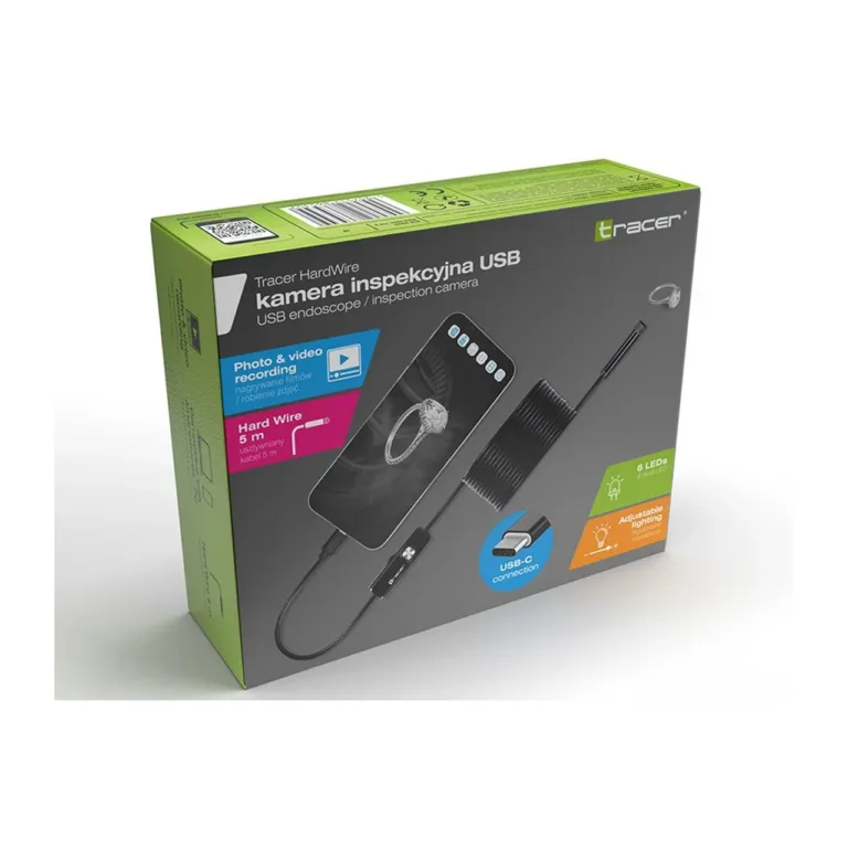 Tracer TRAKAM46629 8 mm IP67 veekindel tööstuslik endoskoop 70° vaatenurgaga, 5 m USB-kaabliga