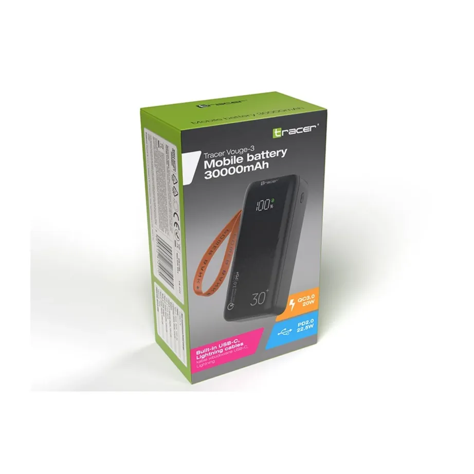 Tracer Vouge-3 TRABAT47369 30000 mAh must kiirlaadimisega akupank LCD-ekraaniga, 2x USB-A ja USB-C, taskulambiga - 7