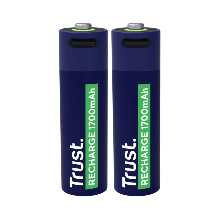 Trust 25584 2x AA 1700mAh 800 tsükliga USB-C laetavad patareid, roheline/sinine – 4