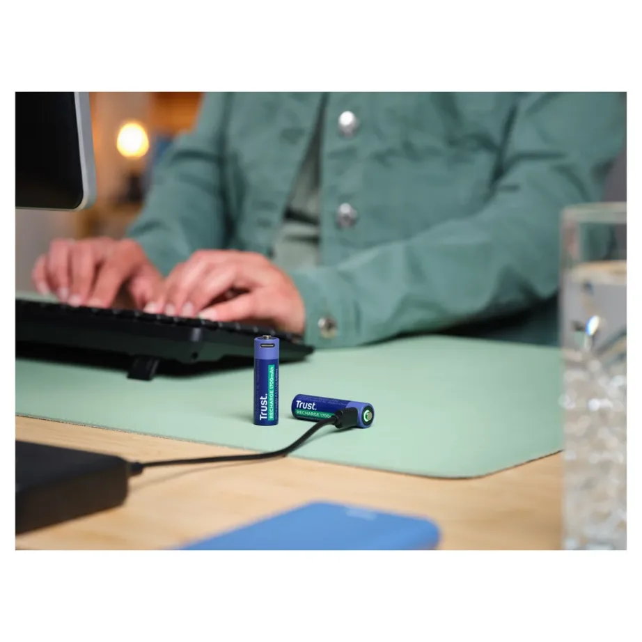 Trust 25584 2x AA 1700mAh 800 tsükliga USB-C laetavad patareid, roheline/sinine – 6