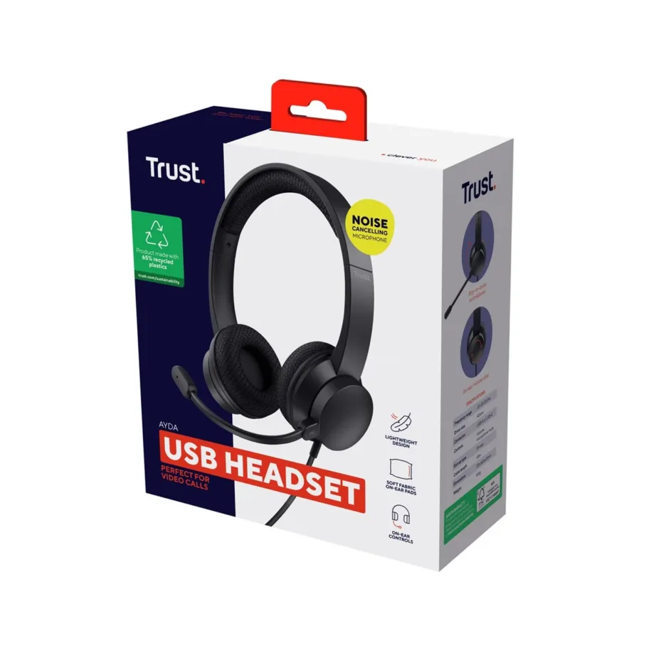 Trust Ayda 25089 must 1,8 m USB-A juhtmega binauraalne headset aktiivse mürasummutusega kõnedele ja muusikale – 3