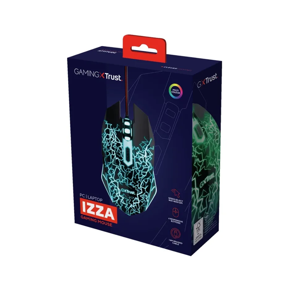 Trust GXT 105X Izza 4000 DPI must ambidextriline mängurihiir RGB-valgustusega, USB, 6 nuppu, 130x73x42 mm – 5