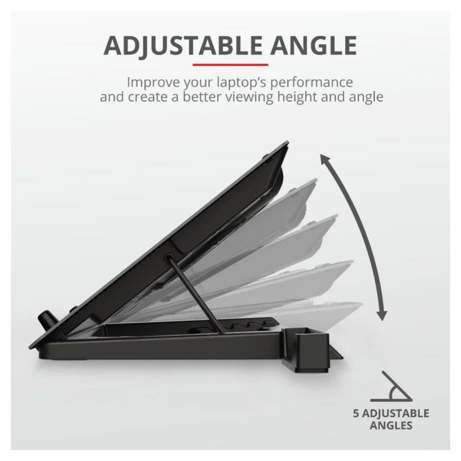 Trust GXT 1125 Quno 17″ alumiiniumist sülearvutialus viie ventilaatoriga, USB-toitega, must, 43,2 cm, reguleeritav – 11