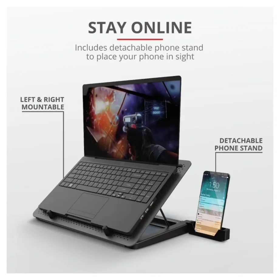 Trust GXT 1125 Quno 17″ alumiiniumist sülearvutialus viie ventilaatoriga, USB-toitega, must, 43,2 cm, reguleeritav – 12