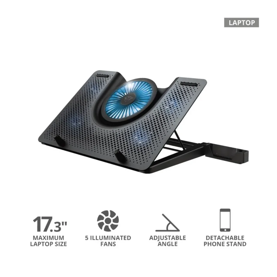 Trust GXT 1125 Quno 17″ alumiiniumist sülearvutialus viie ventilaatoriga, USB-toitega, must, 43,2 cm, reguleeritav – 13