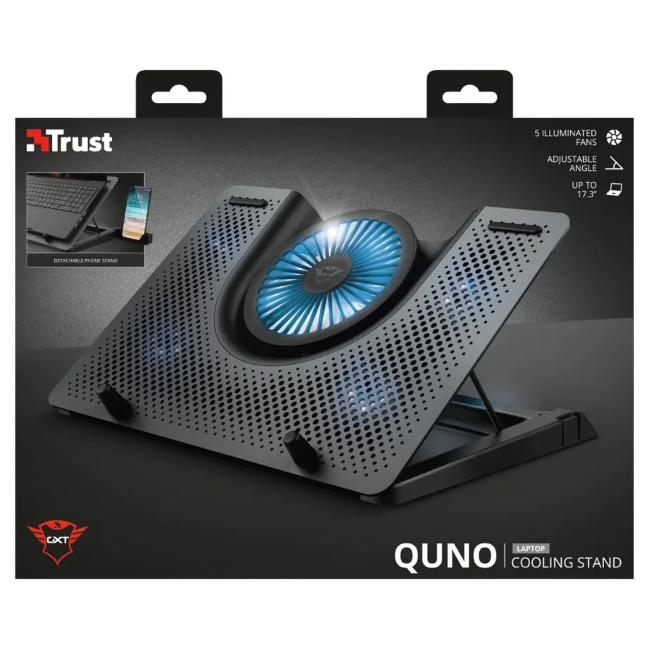 Trust GXT 1125 Quno 17″ alumiiniumist sülearvutialus viie ventilaatoriga, USB-toitega, must, 43,2 cm, reguleeritav – 4