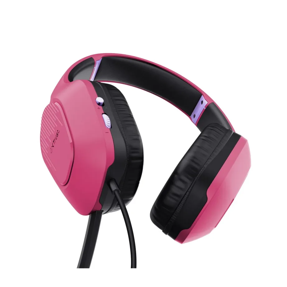 Trust GXT 415P Zirox Powerful Pink juhtmega 2 m mänguripeakomplekt ABS peavõruga, 50 mm neodüüm-draiverid, kokkupandava mikrofoniga – 3