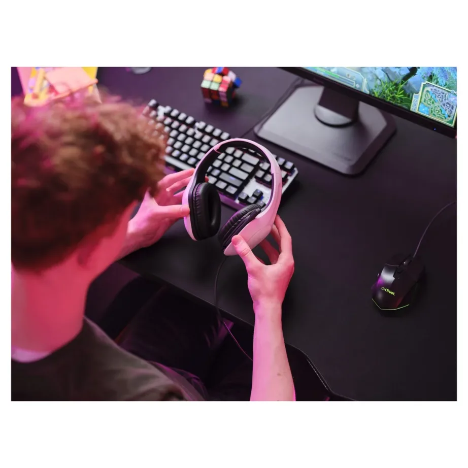 Trust GXT 415W Zirox 3,5 mm juhtmega mänguripeakomplekt 50 mm kõlarielementide ja kokkupandava mikrofoniga, Winning White – 8