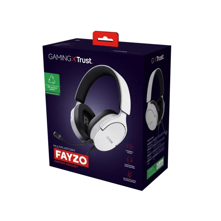 Trust GXT 489W Fayzo must-valge juhtmega mängurikomplekt, 3,5 mm, eemaldatav mikrofon, 1,2 m kaabel, ABS, taaskasutatud materjalid, 180x90x200 mm