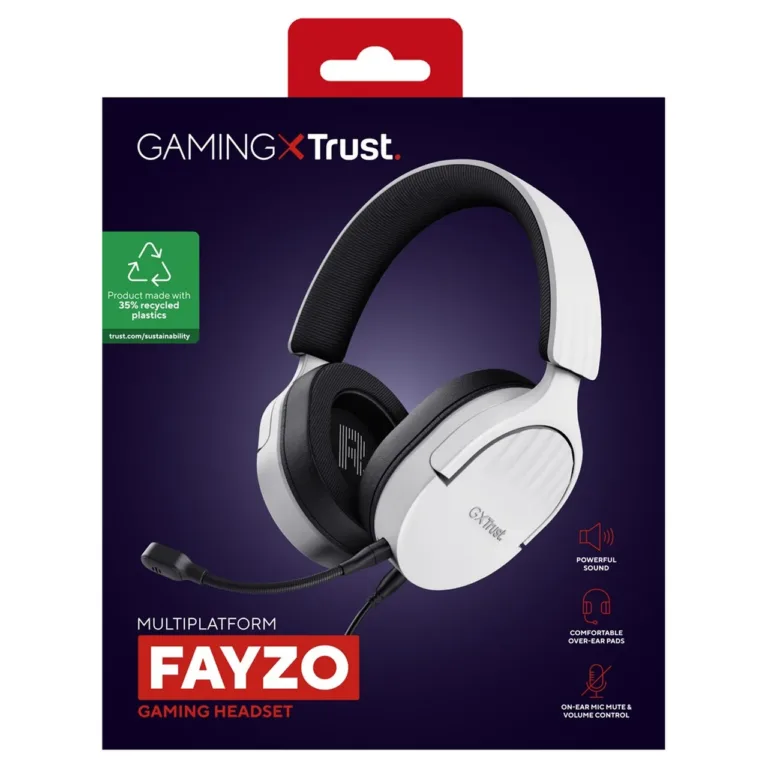 Trust GXT 489W Fayzo must-valge juhtmega mängurikomplekt, 3,5 mm, eemaldatav mikrofon, 1,2 m kaabel, ABS, taaskasutatud materjalid, 180x90x200 mm