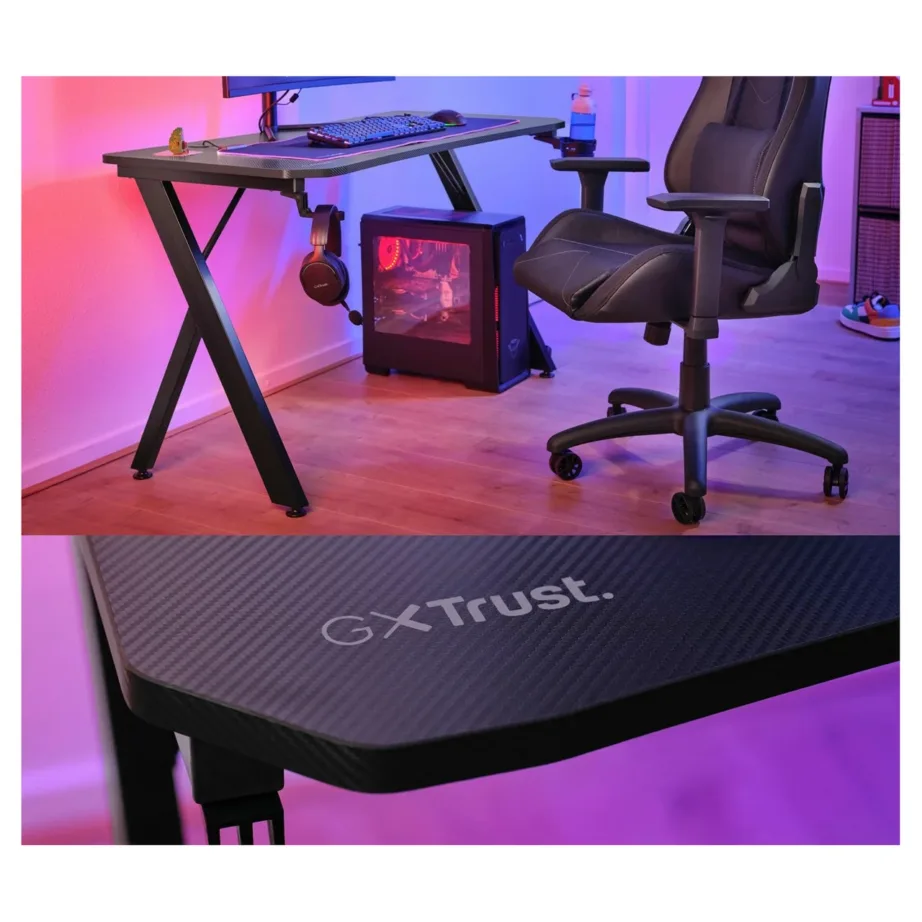 Trust GXT 700 Omnius 120x60x74 cm must metallraamiga mängurilaud pudelihoidja ja klapikonksuga – 10