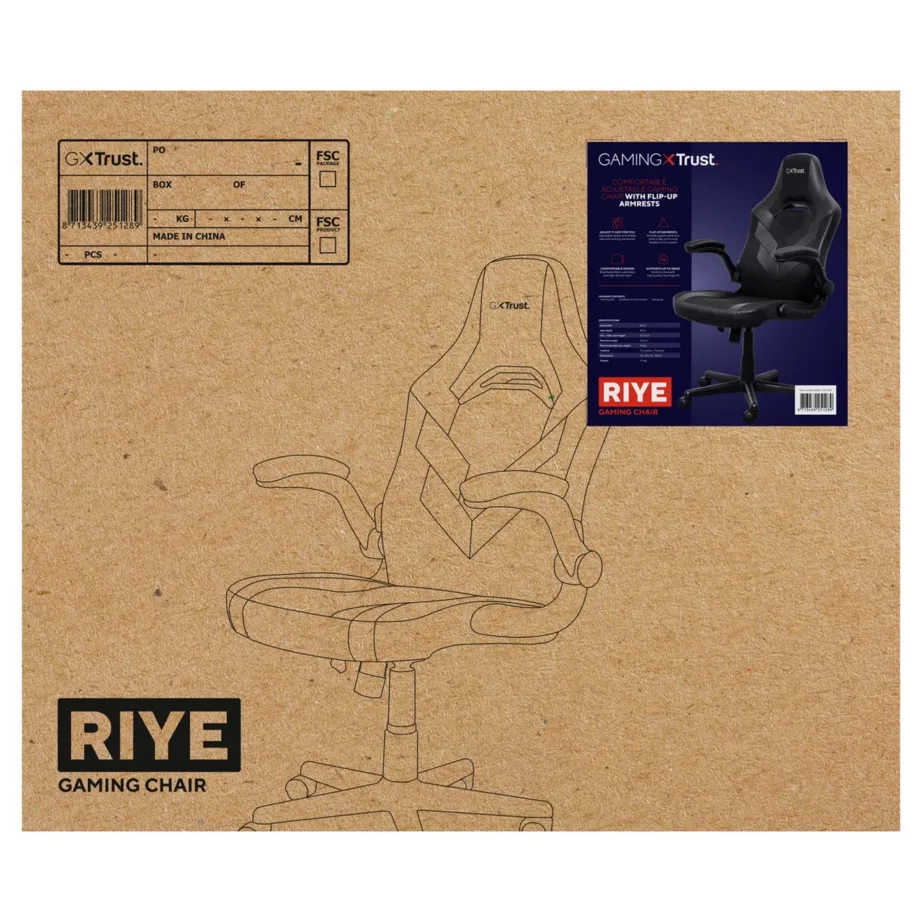 Trust GXT 703 Riye must mänguritool, 128 cm kõrgus, 54×52 cm istmepind, max 140 kg – 7
