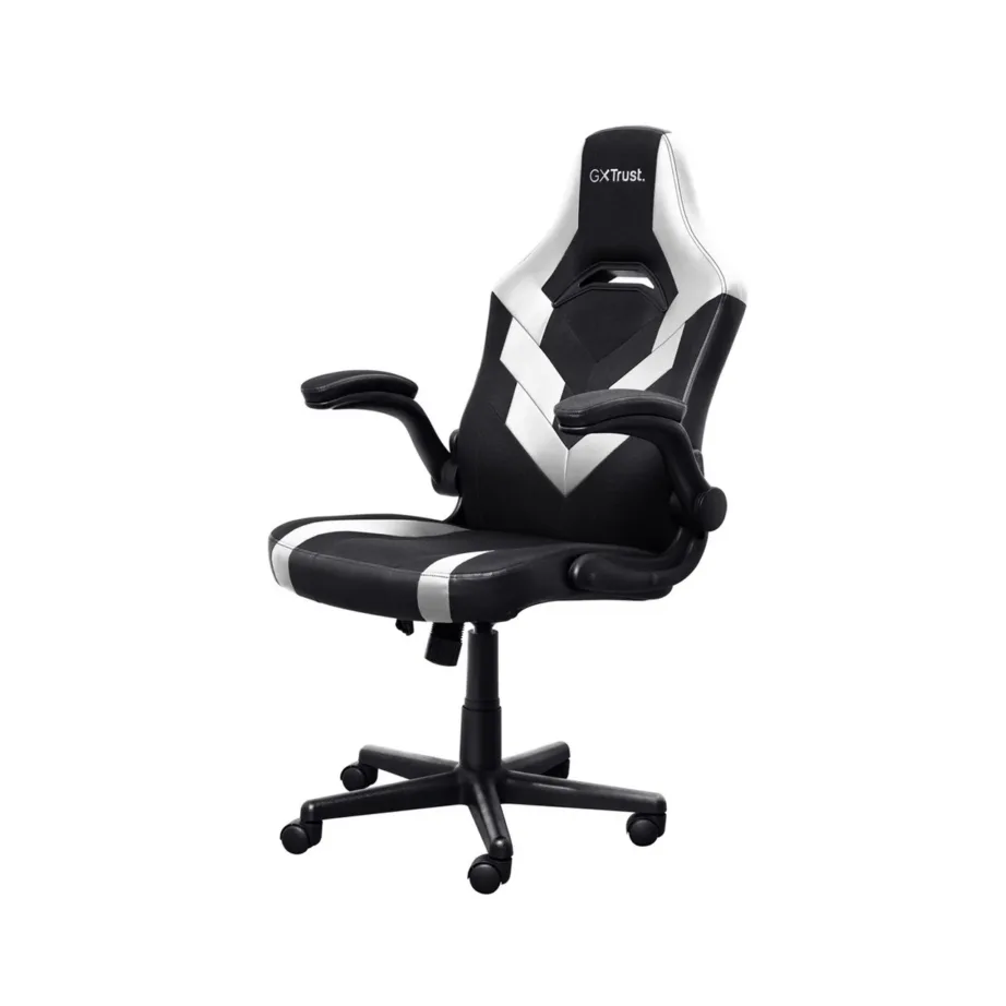 Trust GXT 703W Riye 68x69x128 cm must/valge kangast ja kunstnahast mänguritool, 140 kg kandevõimega – 2