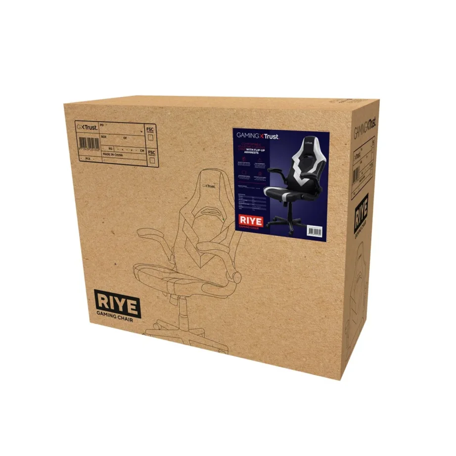 Trust GXT 703W Riye 68x69x128 cm must/valge kangast ja kunstnahast mänguritool, 140 kg kandevõimega – 6