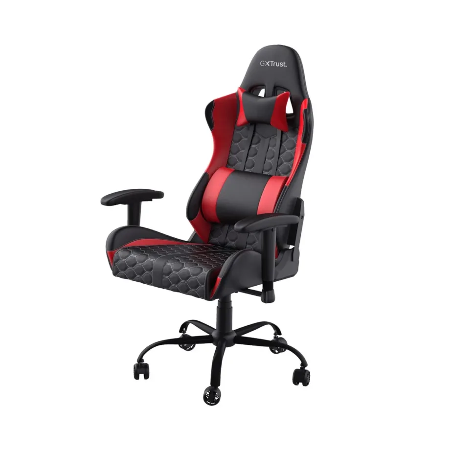 Trust GXT 708R 72 cm laiune must-punane universaalne mänguritool, reguleeritava seljatoega 90–180°, metallraam, 150 kg kandevõime, kaela- ja nimmepadjaga – 2