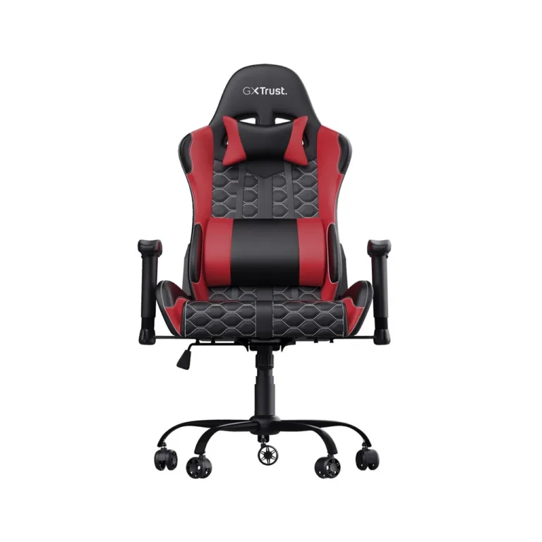 Trust GXT 708R 72 cm laiune must-punane universaalne mänguritool, reguleeritava seljatoega 90–180°, metallraam, 150 kg kandevõime, kaela- ja nimmepadjaga
