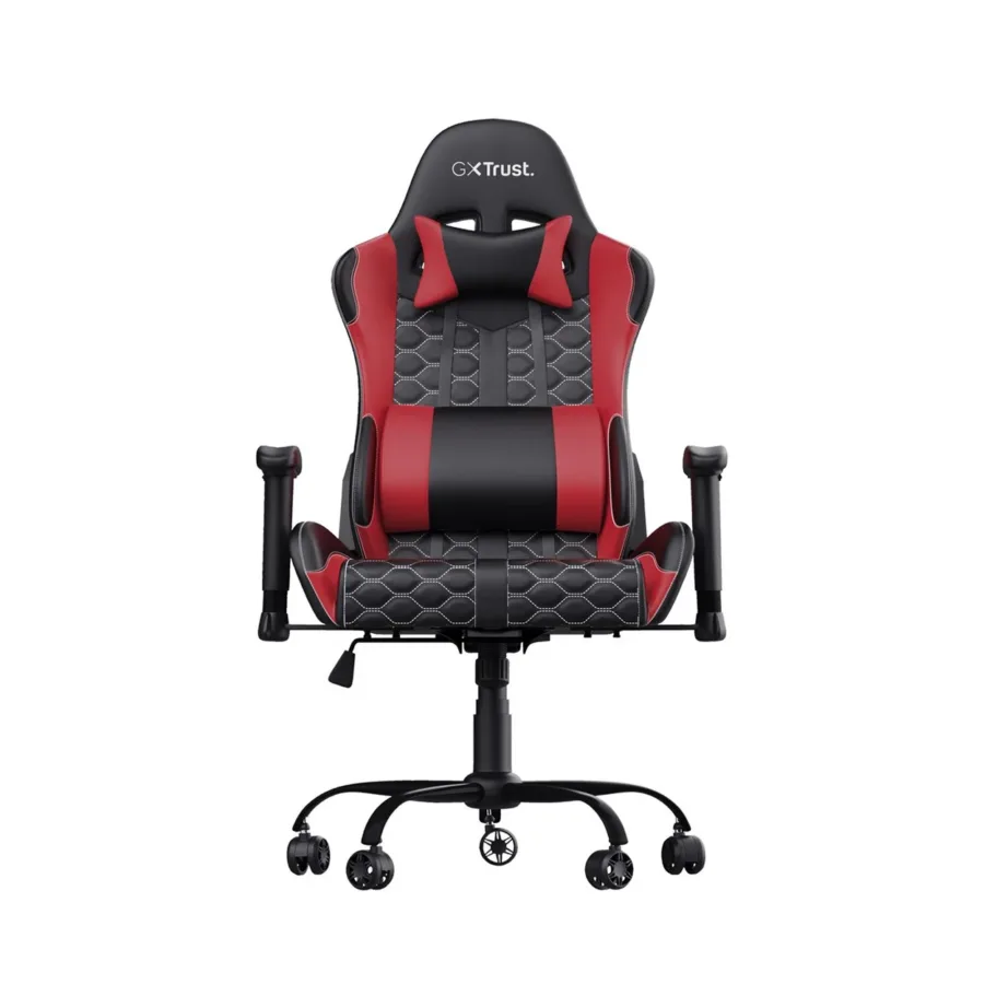 Trust GXT 708R 72 cm laiune must-punane universaalne mänguritool, reguleeritava seljatoega 90–180°, metallraam, 150 kg kandevõime, kaela- ja nimmepadjaga – 3