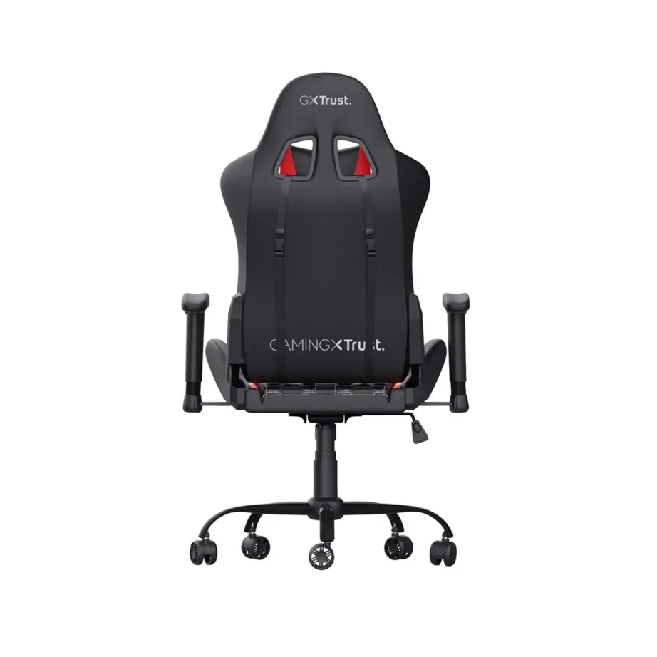 Trust GXT 708R 72 cm laiune must-punane universaalne mänguritool, reguleeritava seljatoega 90–180°, metallraam, 150 kg kandevõime, kaela- ja nimmepadjaga – 5