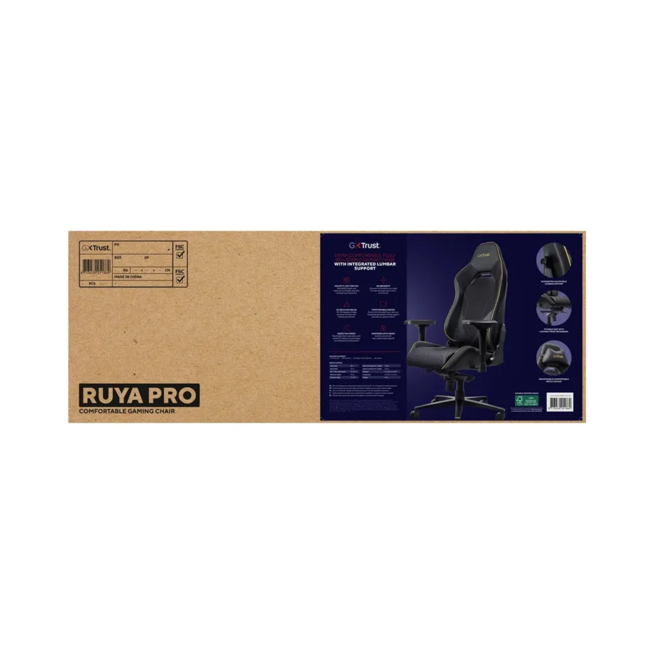 Trust GXT 721 Ruya Pro 710x750x1340 mm must PU-nahast 4D käetugedega mänguritool, max 195 cm/150 kg – 9