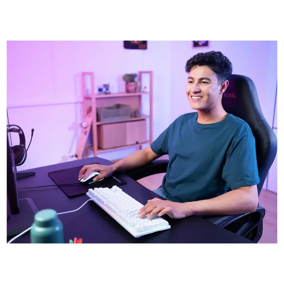 Trust GXT 833W Thado TKL 87-klahviline RGB LED valge mänguriklaviatuur, US QWERTY, juhtmega USB – 6