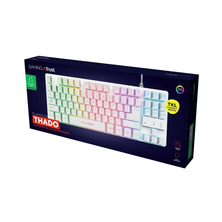 Trust GXT 833W Thado TKL 87-klahviline RGB LED valge mänguriklaviatuur, US QWERTY, juhtmega USB
