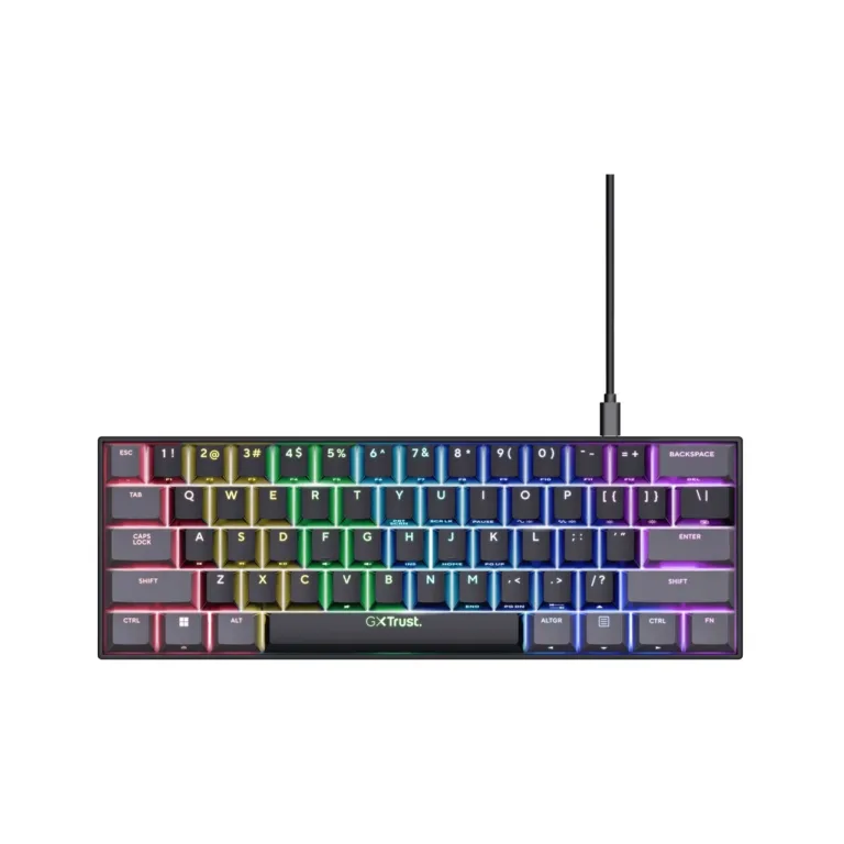 Trust GXT 867 Acira 60% mehaaniline RGB-taustvalgustusega mänguriklaviatuur US paigutusega, must, eemaldatav 1,8 m USB-kaabel